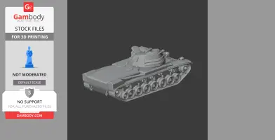 Gray 3D model of a tank with turret and caterpillar tracks, designed for 3D printing.