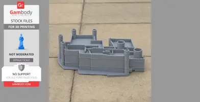 Gray 3D-printed model of Chichester Castle with cylindrical towers on a tiled surface.