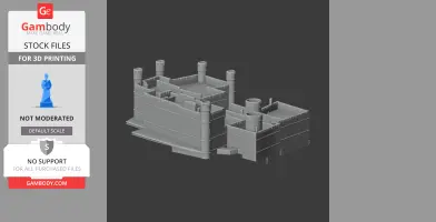 Gray 3D model of Chichester Castle with cylindrical towers, designed for 3D printing.