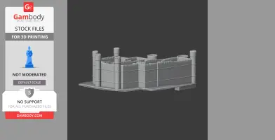 3D model of Chichester Castle with four cylindrical towers and crenelated walls for 3D printing.