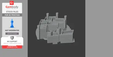 A 3D model of Chichester Castle with detailed turrets and walls, designed for 3D printing.