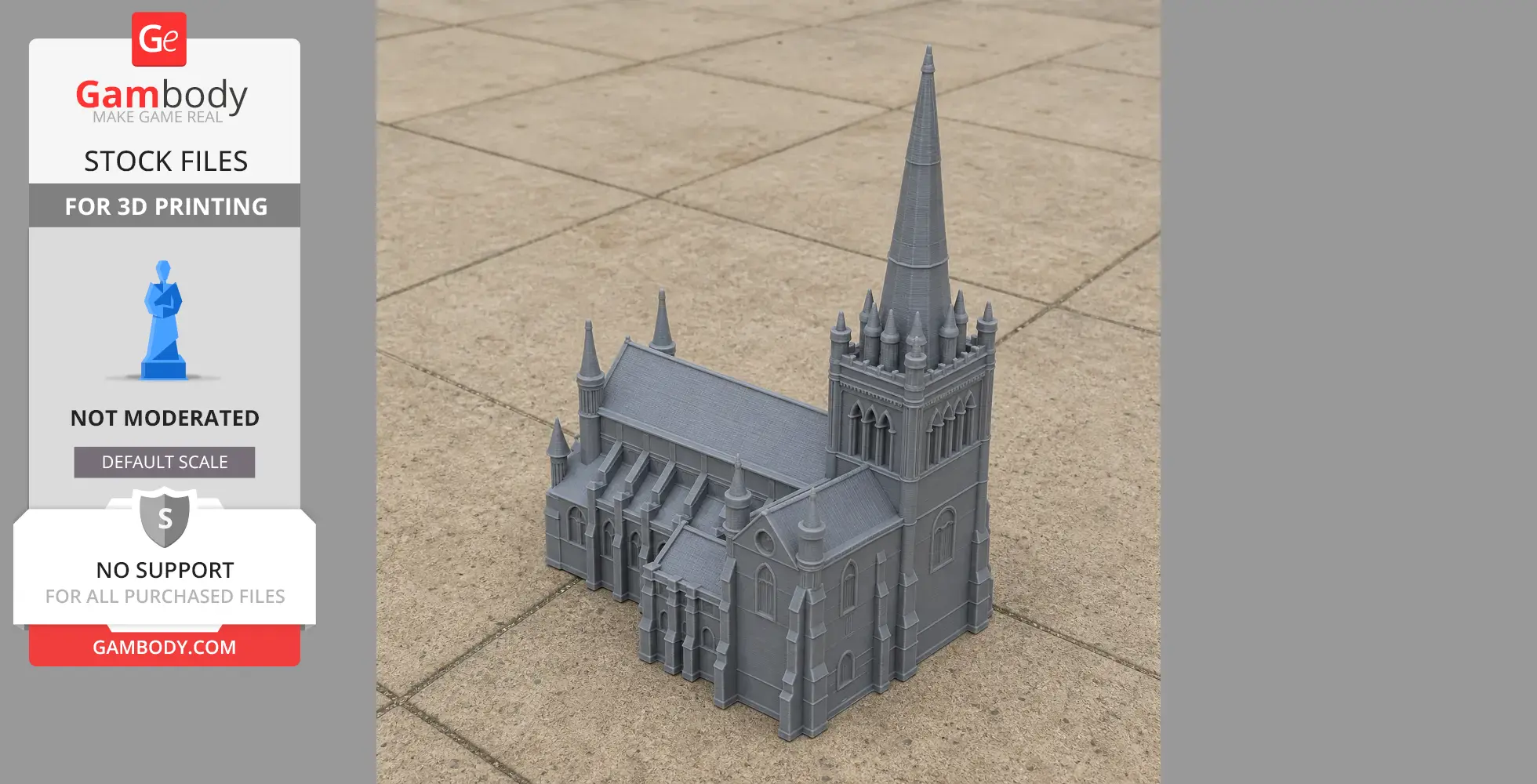 A detailed 3D-printed model of Chichester Cathedral with spires and intricate architectural features.