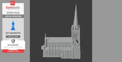 3D model of Chichester Cathedral featuring detailed Gothic architecture, ready for 3D printing.