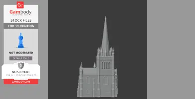3D model of Chichester Cathedral with detailed spire and Gothic architecture for printing.