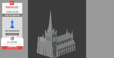 Detailed 3D model of Chichester Cathedral, featuring gothic architecture and a tall central spire.