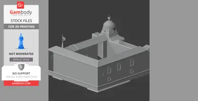 3D model of Colchester Castle with detailed walls, windows, and a central dome, for 3D printing.