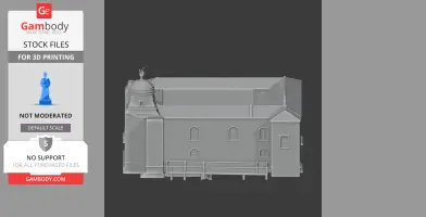 3D model of Colchester Castle with detailed walls, round towers, and arched windows, designed for 3D printing.