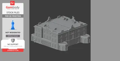 3D model of Corby Castle's architecture, featuring detailed roof and facade, for 3D printing.