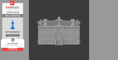 3D model of a detailed castle facade with arches, windows, and chimneys, designed for 3D printing.