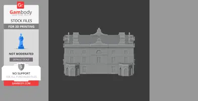 3D model of a detailed, multi-story castle facade with ornate windows and roof features.