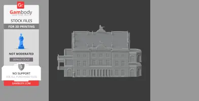 3D model of a detailed, classic multi-story castle facade with arched windows and ornamental roof.