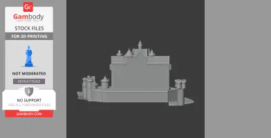 A 3D model of a castle-like architectural structure with towers and spires, suited for 3D printing.