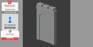 Gray 3D model of a defensive wall segment with an arch and battlements on top.