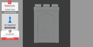 3D model of a brick defensive wall section with an arched central design and crenellations on top.