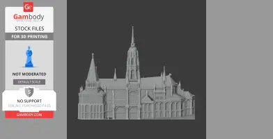 3D model of a detailed cathedral with spires and arches, suitable for 3D printing.