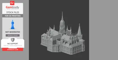 Intricate 3D model of the Diocese of Bayeux with detailed spires, suitable for 3D printing.