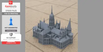 Intricate 3D model of Bayeux Cathedral architecture, featuring detailed spires and arches.