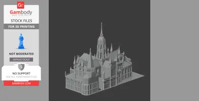 Gothic-style cathedral 3D model with spires and detailed architecture, ready for 3D printing.