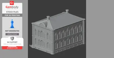 Detailed 3D model of Gothic-inspired architecture, resembling a historical building with arched windows.