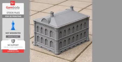 3D printed model of a neo-Gothic building with arched windows and chimneys, resembling the Diocese of Ghent.