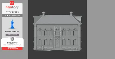 3D model of a Gothic-style building with arched windows and intricate details for 3D printing.