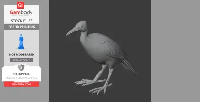 3D model of a prehistoric rail bird with detailed features for 3D printing.