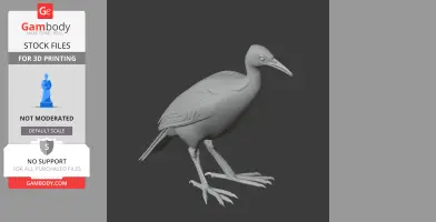 A 3D model of a prehistoric bird with a long beak and detailed plumage, prepared for 3D printing.