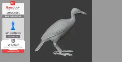 A 3D model of a prehistoric bird with detailed feathers and a long beak, ready for 3D printing.