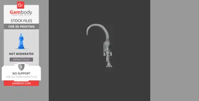 A 3D model of a Raptorex dinosaur with an upright posture and curved tail, ready for 3D printing.