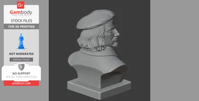 Bust of a historical warrior with long hair and a beret, designed for 3D printing.
