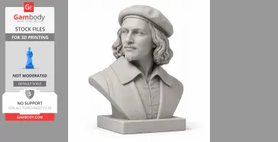 A detailed 3D bust of a historical man with long hair and a beret, wearing a collared shirt.