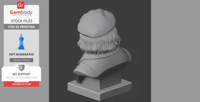3D model of a historical warrior bust from behind, featuring detailed hair and a cap.
