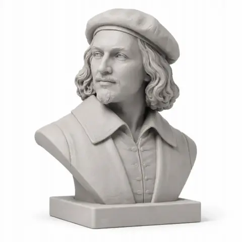 A 3D-printed bust of a man with a beret, featuring a detailed collar.