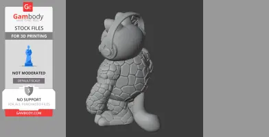 A 3D mashup model of a rocky, humanoid figure with cat features and headphones.