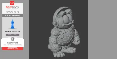 A 3D model of a mashup figure with cartoon-like features and a textured, rocky surface.