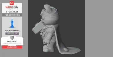 A 3D model mashup of Garfield dressed as Thor, holding a hammer, wearing a cape and armor.