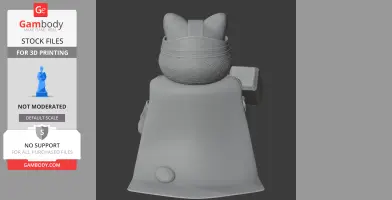 3D print model: Garfield as Thor, wearing a cape and helmet, holding a hammer, back view.