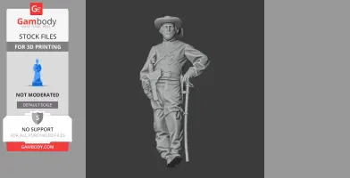 A detailed 3D model of a Civil War soldier, wearing a uniform and hat, with a sword and belt accessories.