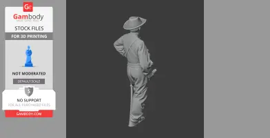Civil War soldier 3D model in uniform and hat, holding a sword, viewed from the back.