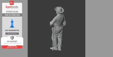 A 3D model of a Civil War soldier in uniform, holding a rifle and wearing a wide-brimmed hat.