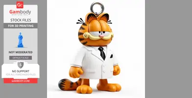 A mashup figure of a cartoon cat in a white suit with a keyring attached on top.