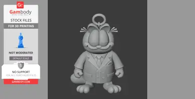 Cartoon cat in a suit with a loop on its head, resembling a keychain.