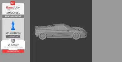 3D model of a sleek, detailed sports car for 3D printing, side view.