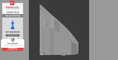 3D model of a modern, angular building with geometric lines, designed for 3D printing.