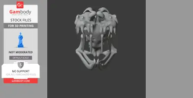 3D model of an Egyptian cobra skull with elongated fangs, designed for 3D printing.
