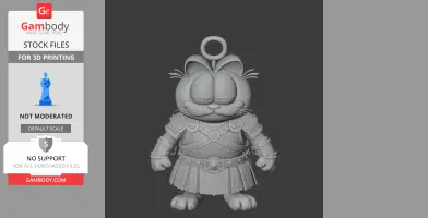 A 3D model of a cartoon cat in knight armor, designed for 3D printing.