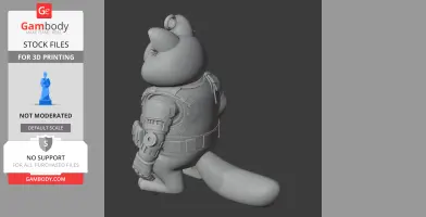 Mashup 3D model of a cat in Winter Soldier armor, viewed from the back, showing detailed armor and tail.