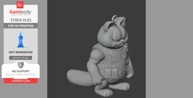 Cartoon cat in tactical gear, standing pose, 3D model for printing.