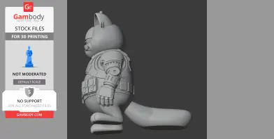 Cartoon cat in Winter Soldier armor, side view, for 3D printing.