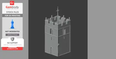 Medieval-style tower model with crenellations and arched windows, designed for 3D printing.